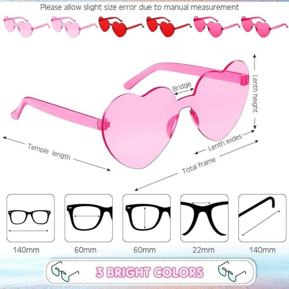 Heart Shaped Frameless UV400 Sunglasses Rose Red - Picture 4 of 4